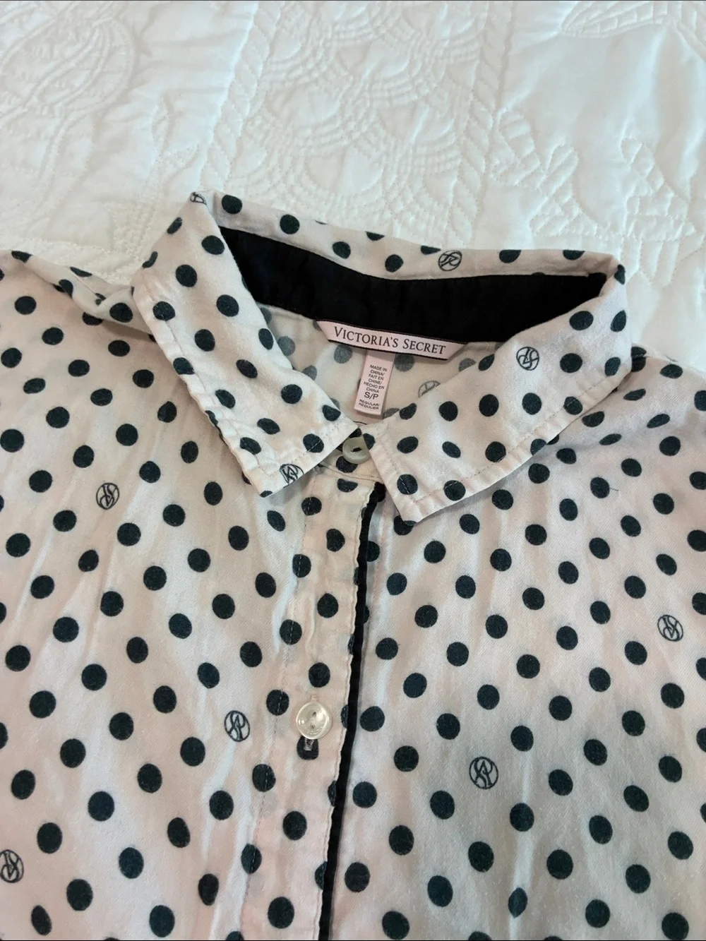 Victoria’s Secret Polka Dot Two-Piece Pajama Set with Black Trim - Picture 6 of 8
